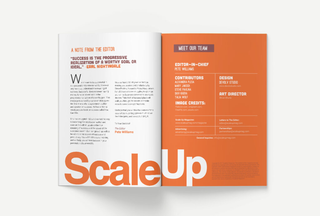 Scaleup Magazine Design issue 5 -Cover story of Shiv Khera designed by Devolv Studio .https://issuu.com/scaleupmagazine