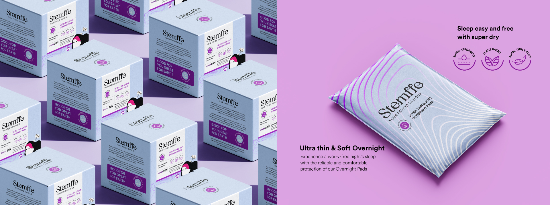 "Stemffe - A feminine hygiene brand, featuring elegant branding and packaging design by Devolv Studio.